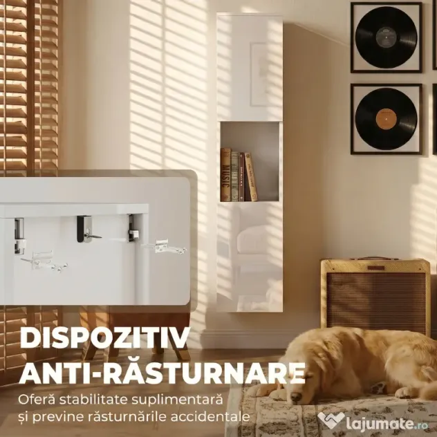 HOMCOM Dulap Multimedia Slim cu 5 Rafturi Reglabile, Alb | Aosom Romania