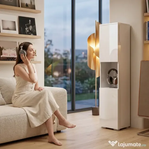 HOMCOM Dulap Multimedia Slim cu 5 Rafturi Reglabile, Alb | Aosom Romania