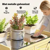 Outsunny Căsuță de Grădină din Lemn de Molid cu Rafturi și Cârlige Laterale, Dulap de Grădină cu Uși Duble și Blat de Lucru din Metal Zincat pentru Terasă, 71,5x39x95cm, Naturală | Aosom Romania 