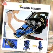 PawHut Cărucior pentru Câini Pliabil cu Benzi Reflectorizante, Roți Rotative, Frâne și Pernă Lavabilă, Albastru | Aosom Romania