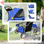 PawHut Cărucior pentru Câini Pliabil cu Benzi Reflectorizante, Roți Rotative, Frâne și Pernă Lavabilă, Albastru | Aosom Romania