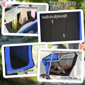 PawHut Cărucior pentru Câini Pliabil cu Benzi Reflectorizante, Roți Rotative, Frâne și Pernă Lavabilă, Albastru | Aosom Romania