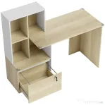 HOMCOM Birou cu Raft și Sertar cu Încuietoare și 2 Chei, Format A4, Letter, Legal, Birou Compact, 126 x 50 x 109 cm, Alb