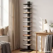 HOMCOM Bibliotecă Verticală înaltă cu 11 Rafturi, Bibliotecă Economisitoare de Spațiu Slim, Raft Industrial pentru Living, Dormitor, Birou, 34.5x41.5x163.5 cm, Negru | Aosom Romania 