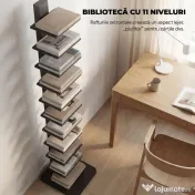 HOMCOM Bibliotecă Verticală înaltă cu 11 Rafturi, Bibliotecă Economisitoare de Spațiu Slim, Raft Industrial pentru Living, Dormitor, Birou, 34.5x41.5x163.5 cm, Negru | Aosom Romania 