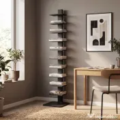 HOMCOM Bibliotecă Verticală înaltă cu 11 Rafturi, Bibliotecă Economisitoare de Spațiu Slim, Raft Industrial pentru Living, Dormitor, Birou, 34.5x41.5x163.5 cm, Negru | Aosom Romania 