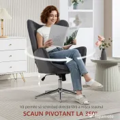 HOMCOM Fotoliu Rotativ din Catifea, Fotoliu Tapițat cu Cotiere, Funcție de Balansare și Înălțime Reglabilă, pentru Living, Gri Închis | Aosom Romania 