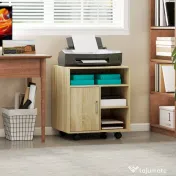 HOMCOM Dulăpior pentru Imprimantă cu Rafturi Deschise și Compartiment din Lemn, 60x50x65,5 cm, Nuanță Lemn | Aosom Romania 