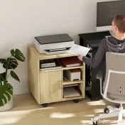 HOMCOM Dulăpior pentru Imprimantă cu Rafturi Deschise și Compartiment din Lemn, 60x50x65,5 cm, Nuanță Lemn | Aosom Romania 