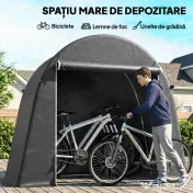 Outsunny Cort de Depozitare de 2.45 x 1.2 m, Impermeabil pentru Biciclete cu Ușă cu Fermoar și Cadru din Oțel Zincat, Gri Închis | Aosom Romania 