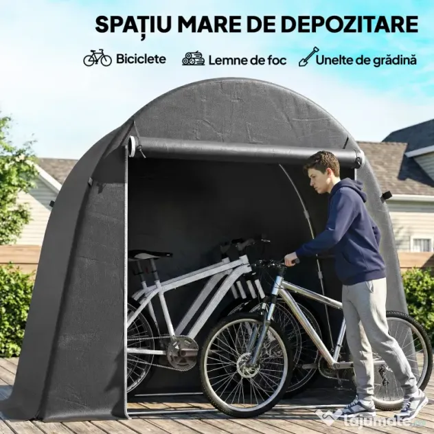 Outsunny Cort de Depozitare de 2.45 x 1.2 m, Impermeabil pentru Biciclete cu Ușă cu Fermoar și Cadru din Oțel Zincat, Gri Închis | Aosom Romania