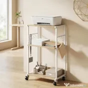 HOMCOM Suport pentru Imprimantă pe 3 Niveluri cu Roți și Cârlige, Masă Modernă, Lemn Natural. | Aosom Romania 