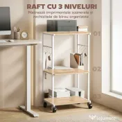 HOMCOM Suport pentru Imprimantă pe 3 Niveluri cu Roți și Cârlige, Masă Modernă, Lemn Natural. | Aosom Romania 