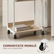 HOMCOM Suport pentru Imprimantă pe 3 Niveluri cu Roți și Cârlige, Masă Modernă, Lemn Natural. | Aosom Romania 