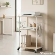 HOMCOM Suport pentru Imprimantă pe 3 Niveluri cu Roți și Cârlige, Masă Modernă, Lemn Natural. | Aosom Romania 