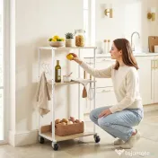 HOMCOM Suport pentru Imprimantă pe 3 Niveluri cu Roți și Cârlige, Masă Modernă, Lemn Natural. | Aosom Romania 
