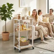 HOMCOM Suport pentru Imprimantă pe 3 Niveluri cu Roți și Cârlige, Masă Modernă, Lemn Natural. | Aosom Romania 