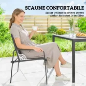 Outsunny Set de Prânz pentru Exterior, 7 Piese pentru 6 Persoane, Masă cu Efect de Lemn și Scaune cu Șezut Respirabil, Set Mobilier de Grădină cu Cadru din Oțel Galvanizat, Negru | Aosom Romania 