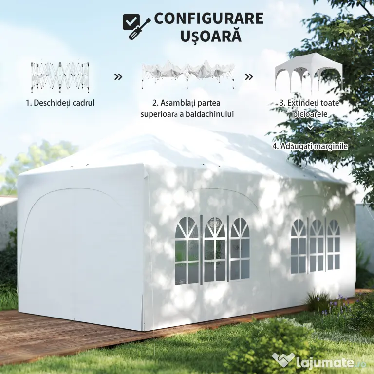 Outsunny Gazebo pliabil 3x6 m, cu pereți detașabili, saci cu nisip, geantă de transport și protecție UV30+, gri deschis/alb | Aosom Romania