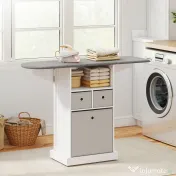 HOMCOM Dulap cu Masă de Călcat Pliabil Economisitor de Spațiu, Dulap Multifuncțional cu 3 Sertare din Material Textil Aspect In, Roți Cu Frână, Raft Deschis, pentru Băi și Spații de Rufe, 121x37x89.5 cm, Alb | Aosom Romania 