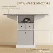 HOMCOM Dulap cu Masă de Călcat Pliabil Economisitor de Spațiu, Dulap Multifuncțional cu 3 Sertare din Material Textil Aspect In, Roți Cu Frână, Raft Deschis, pentru Băi și Spații de Rufe, 121x37x89.5 cm, Alb | Aosom Romania 