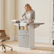 HOMCOM Dulap cu Masă de Călcat Pliabil Economisitor de Spațiu, Dulap Multifuncțional cu 3 Sertare din Material Textil Aspect In, Roți Cu Frână, Raft Deschis, pentru Băi și Spații de Rufe, 121x37x89.5 cm, Alb | Aosom Romania 