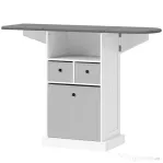 HOMCOM Mobilier pliabil pentru călcat pe roți, cu raft deschis și 3 sertare, 121x37x89,5 cm, alb și gri