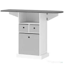 HOMCOM Mobilier pliabil pentru călcat pe roți, cu raft deschis și 3 sertare, 121x37x89,5 cm, alb și gri