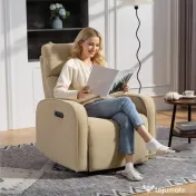 HOMCOM Fotoliu Relax Electric Reclinabil 135° cu Suport pentru Picioare, Tetieră Reglabilă, Șezut Spațios, Fotoliu Tapițat, Motoare Duble, Porturi USB și USB-C, Catifea Bej, Living | Aosom Romania 