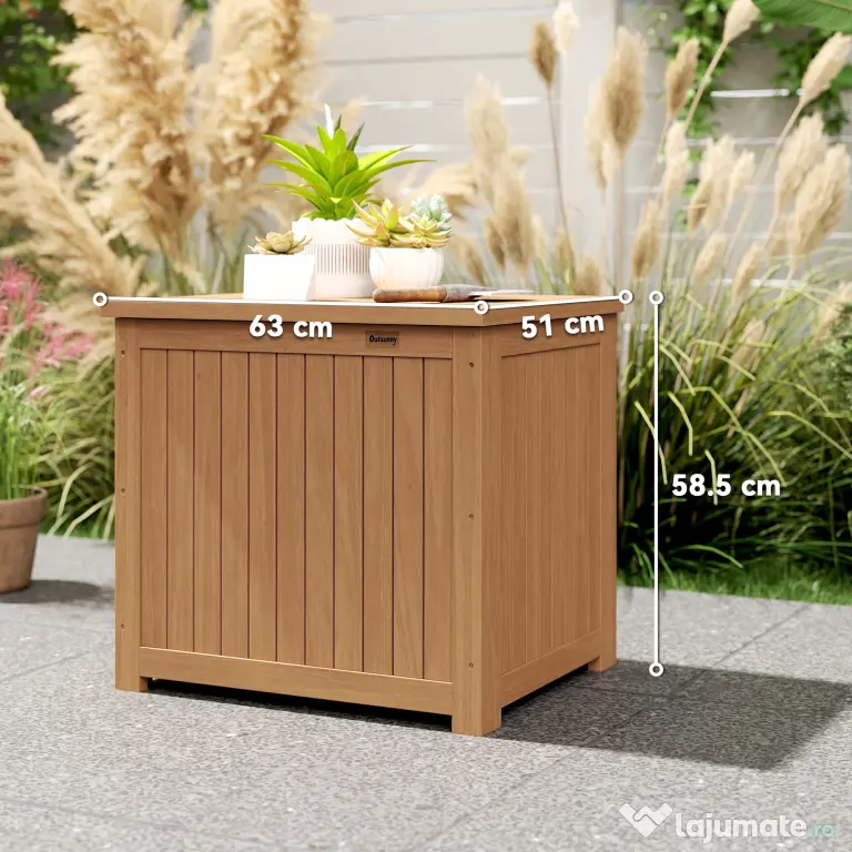 Outsunny Bancă de Exterior 130L, Capac, Cutie Lemn cu Balamale și Curea | Aosom Romania