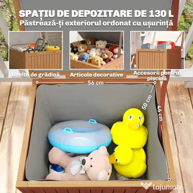 Outsunny Bancă de Exterior 130L, Capac, Cutie Lemn cu Balamale și Curea | Aosom Romania