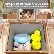 Outsunny Ladă de Depozitare de Exterior 130L cu Capac, Balamale și Curea, din Lemn, 63x51x58,5 cm, Maro 