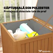 Outsunny Ladă de Depozitare de Exterior 130L cu Capac, Balamale și Curea, din Lemn, 63x51x58,5 cm, Maro 