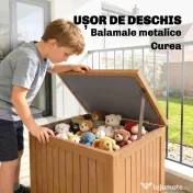 Outsunny Ladă de Depozitare de Exterior 130L cu Capac, Balamale și Curea, din Lemn, 63x51x58,5 cm, Maro 