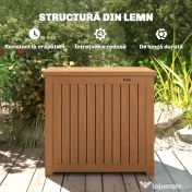Outsunny Ladă de Depozitare de Exterior 130L cu Capac, Balamale și Curea, din Lemn, 63x51x58,5 cm, Maro 