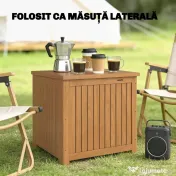 Outsunny Ladă de Depozitare de Exterior 130L cu Capac, Balamale și Curea, din Lemn, 63x51x58,5 cm, Maro 