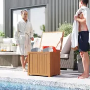 Outsunny Ladă de Depozitare de Exterior 130L cu Capac, Balamale și Curea, din Lemn, 63x51x58,5 cm, Maro 