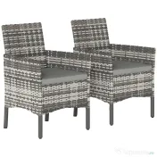 Outsunny Set de 2 Scaune de Grădină din Ratan, Scaune de Exterior cu Perne, Cotiere și Spătar Înalt, Cadru din Oțel pentru Verandă, Balcon, Lângă Piscină și Grădină, Gri | Aosom Romania 