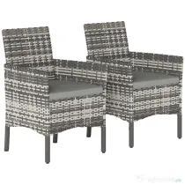 Outsunny Set de 2 Scaune de Grădină din Ratan, Scaune de Exterior cu Perne, Cotiere și Spătar Înalt, Cadru din Oțel pentru Verandă, Balcon, Lângă Piscină și Grădină, Gri | Aosom Romania