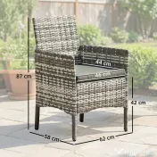 Outsunny Set de 2 Scaune de Grădină din Ratan, Scaune de Exterior cu Perne, Cotiere și Spătar Înalt, Cadru din Oțel pentru Verandă, Balcon, Lângă Piscină și Grădină, Gri | Aosom Romania 