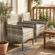 Outsunny Set de 2 Scaune de Grădină din Ratan, Scaune de Exterior cu Perne, Cotiere și Spătar Înalt, Cadru din Oțel pentru Verandă, Balcon, Lângă Piscină și Grădină, Gri | Aosom Romania 