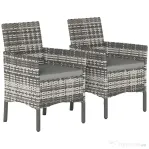 Outsunny Set de 2 Scaune de Grădină din Ratan, Scaune de Exterior cu Perne, Cotiere și Spătar Înalt, Cadru din Oțel pentru Verandă, Balcon, Lângă Piscină și Grădină, Gri