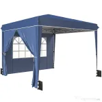 Outsunny Foișor 3x3 m Pliabil Pop Up cu Înălțime Reglabilă, Foișor de Grădină cu Pereți Laterali, Saci de Nisip, Geantă de Transport, UV50+, pentru Exterior, Camping, Petreceri, Albastru Închis