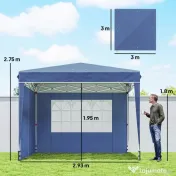 Outsunny Pavilion 3x3 m Pliabil Pop Up cu Înălțime Reglabilă, Pavilion de Grădină cu Pereți Laterali, Saci de Nisip, Geantă de Transport, UV50+, pentru Exterior Camping Petreceri, Albastru Închis | Aosom Romania 