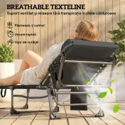 Outsunny Set de 2 Șezlonguri de Grădină Pliabile, Reglabile pe 5 Niveluri, cu Perne, Șezlonguri Textilenă cu Buzunar Lateral, Mâner, pentru Plajă, Piscină, 57x200x38 cm, Negru | Aosom Romania
