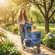 PawHut Cărucior pliabil pentru câini cu suport pentru pahare și coș, 77x44x102 cm, albastru | Aosom Romania 