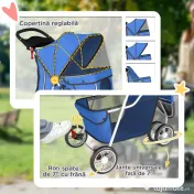 PawHut Cărucior pliabil pentru câini cu suport pentru pahare și coș, 77x44x102 cm, albastru | Aosom Romania 