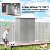 Outsunny Șopron de Grădină 1,07m² din Oțel Galvanizat, Depozit pentru Unelte cu Ușă Blocabilă și Acoperiș Înclinat, 142x86x189 cm, Argintiu | Aosom Romania 