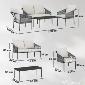 Outsunny Set de Grădină din Ratan 4 Piese cu Canapea, Fotolii, Măsuță, Bej | Aosom Romania 