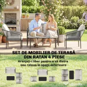 Outsunny Set de Grădină din Ratan 4 Piese cu Canapea, Fotolii, Măsuță, Bej | Aosom Romania 